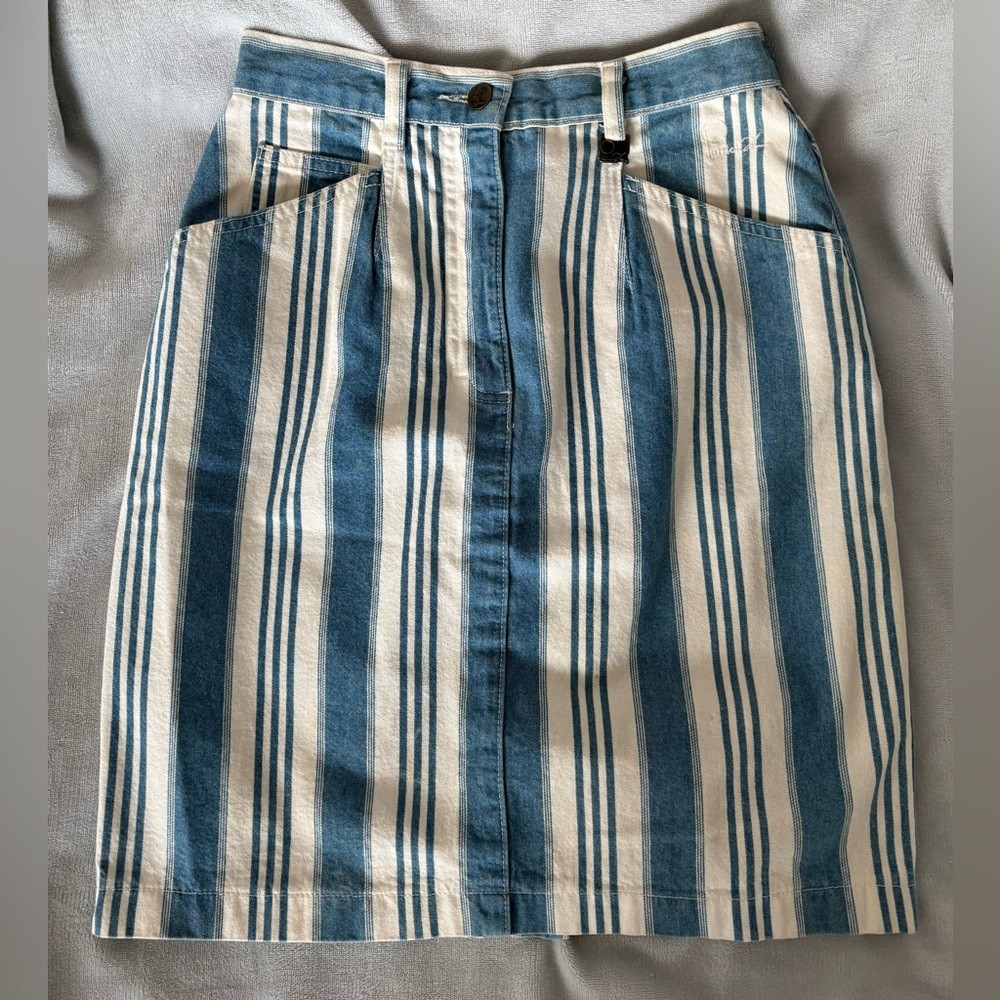 Vintage Striped Blue and White Denim Skirt